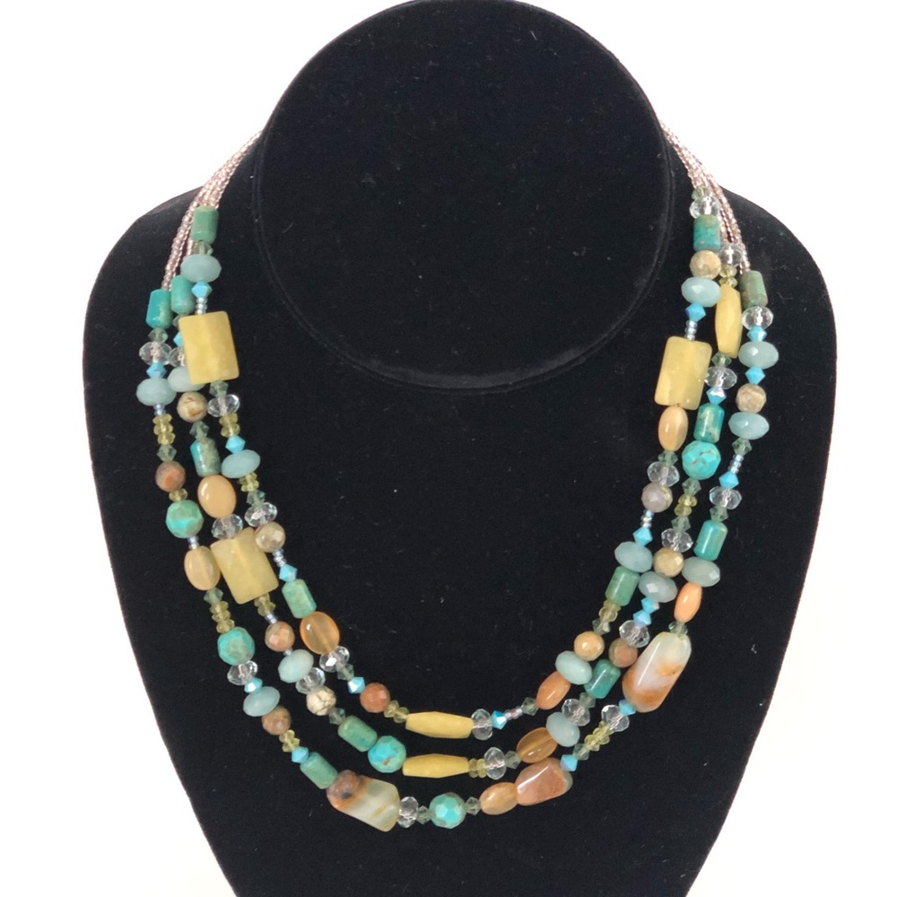 Precious stones choc triple layer necklace